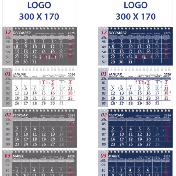 4-delni poslovni koledar - spirala (več barv)